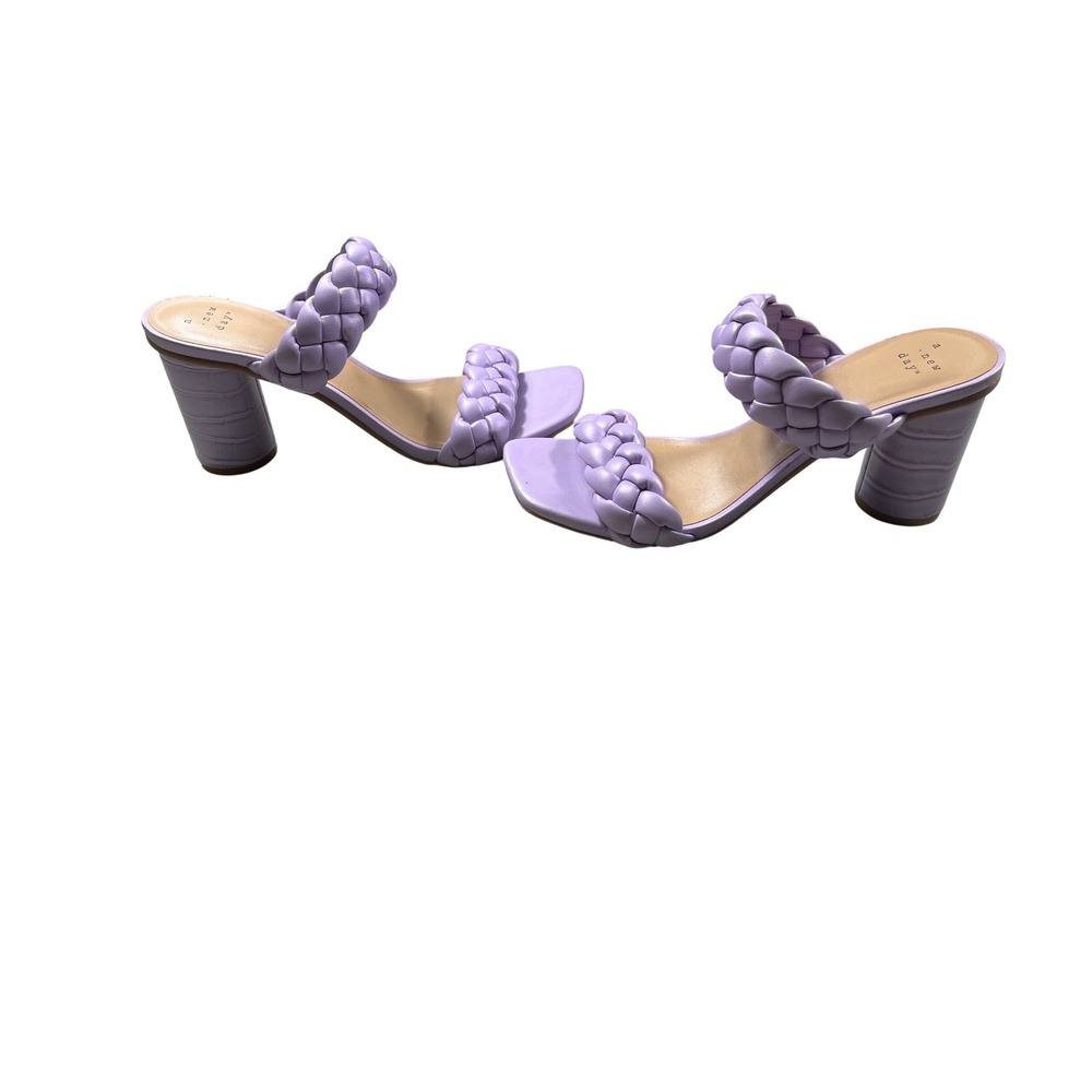 A New Day Womens Size 7‎ Lavender Braided Heels Block Heel Sandals Slide